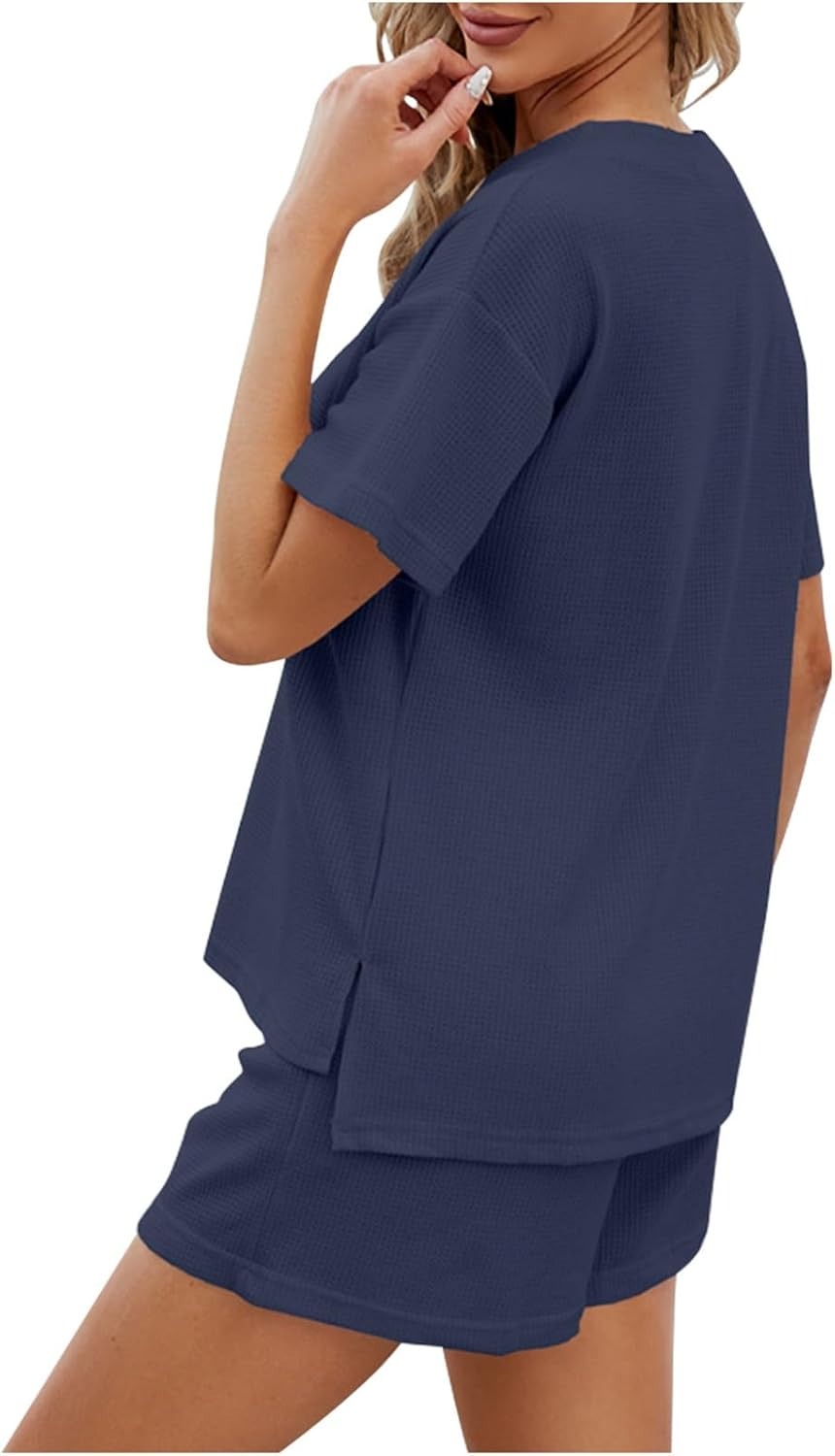 Women's Waffle Short Sleeve Button Top with Shorts Lounge Sets(Buy 2 Free Shipping)