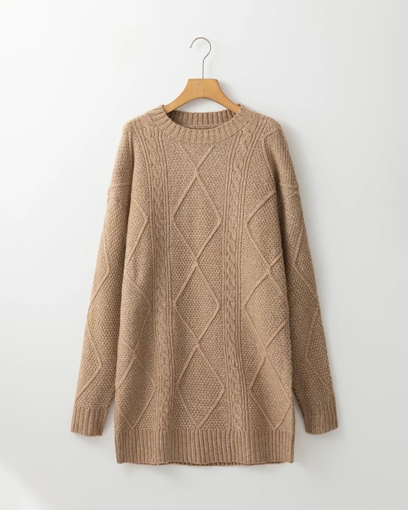Women's Casual Loose Cable Knit Drop Shoulder Sweater Dress