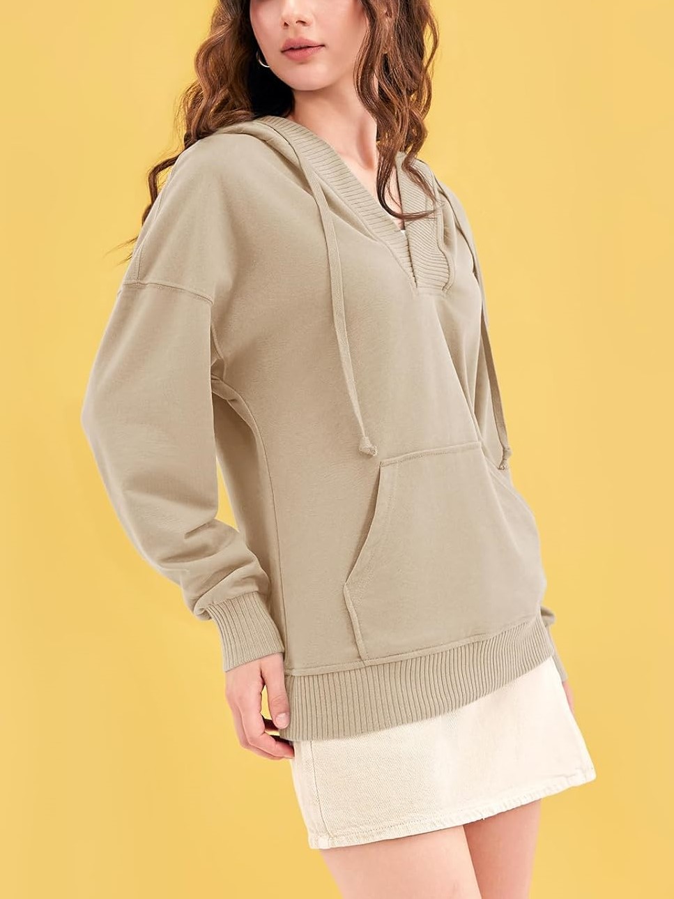 Women‘’s Casual Oversized V Neck Drawsting Hooded Sweatshirts