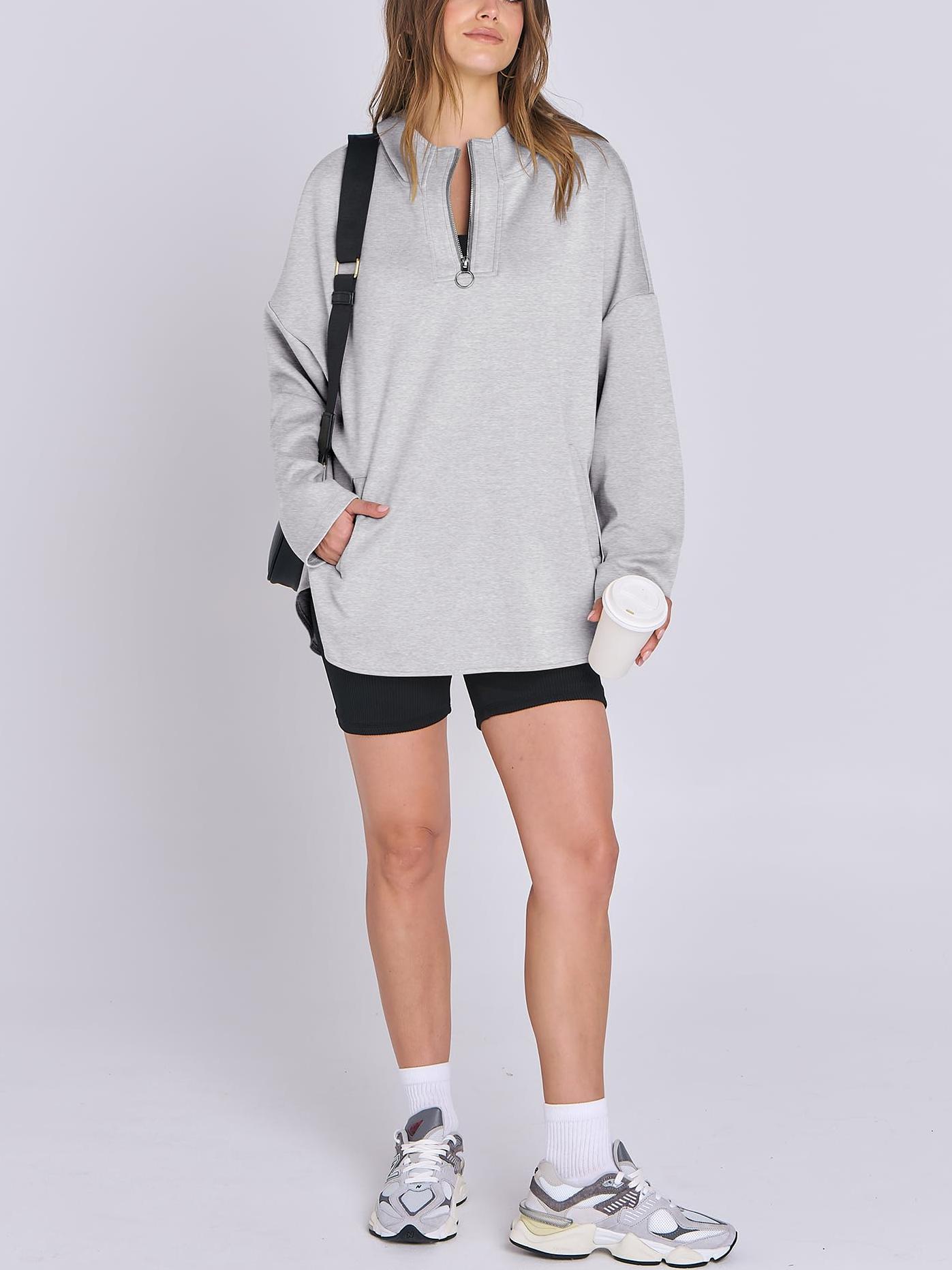 2024 Women's Oversized Hoodie Quarter Zip Sweatshirts