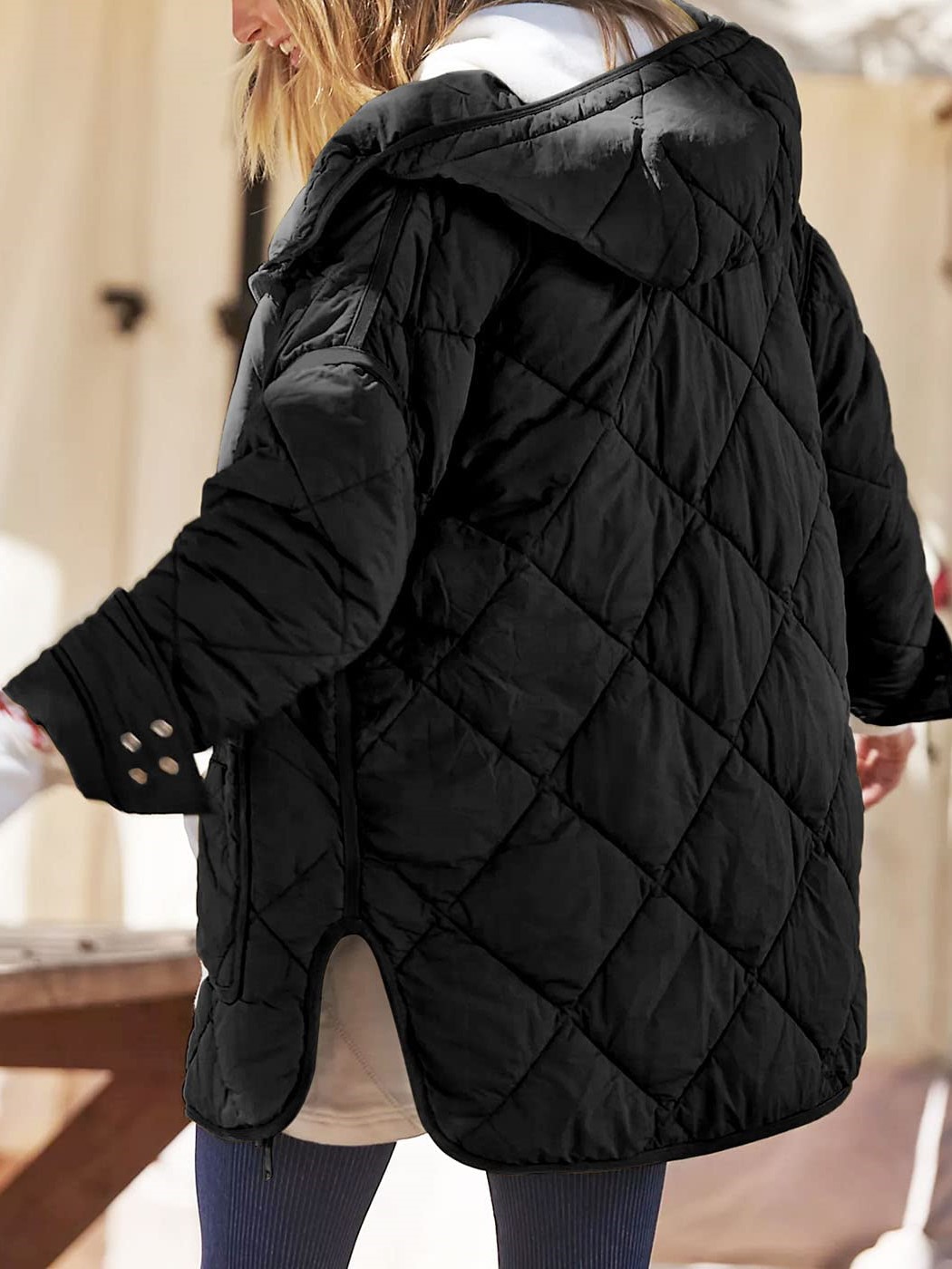 Women's Trendy Hooded Long Sleeve Zip Up Quilted Puffer Jacket