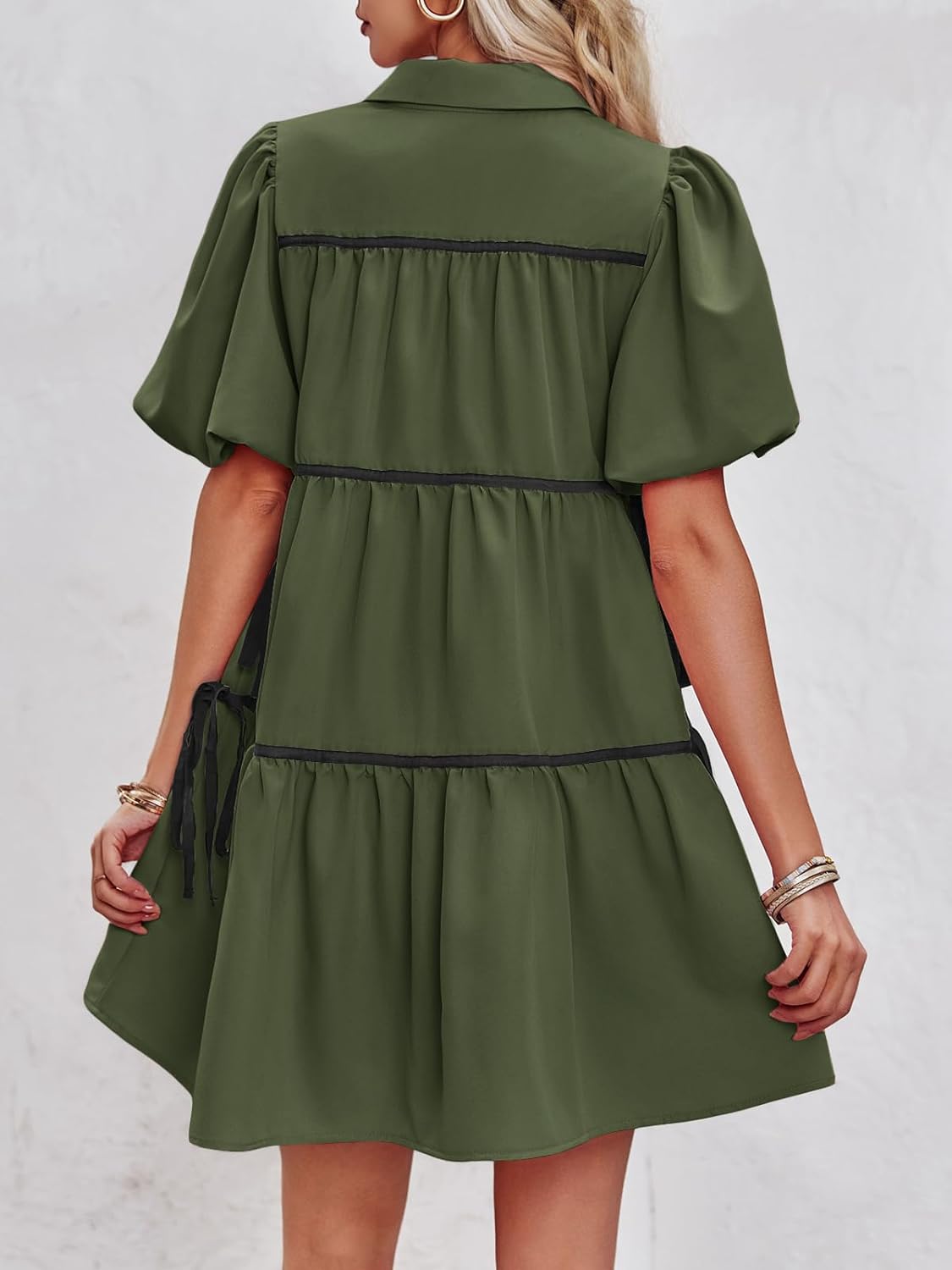 🔥Summer Contrasting Puff Short Sleeve Tiered Mini Dress (Buy 2 Free Shipping)