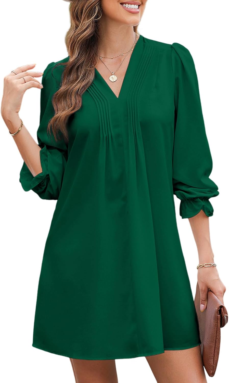 Women's Elegant V-Neck Pleated A-Line Ruffle Sleeve Midi Dress(BUY 2 FREE SHIPPING)