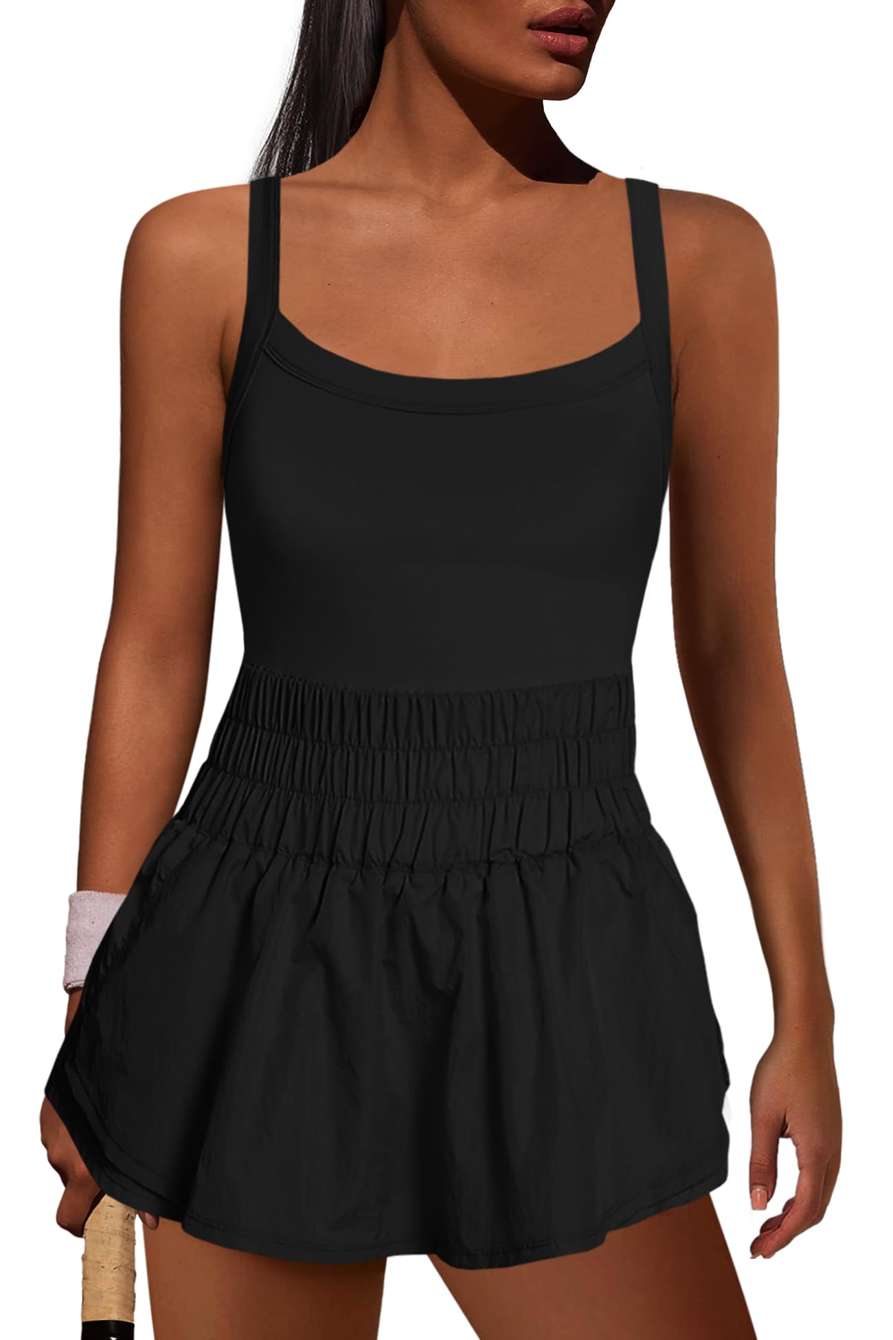 Womens Workout Romper Athletic Dress One Piece Jumpsuits 