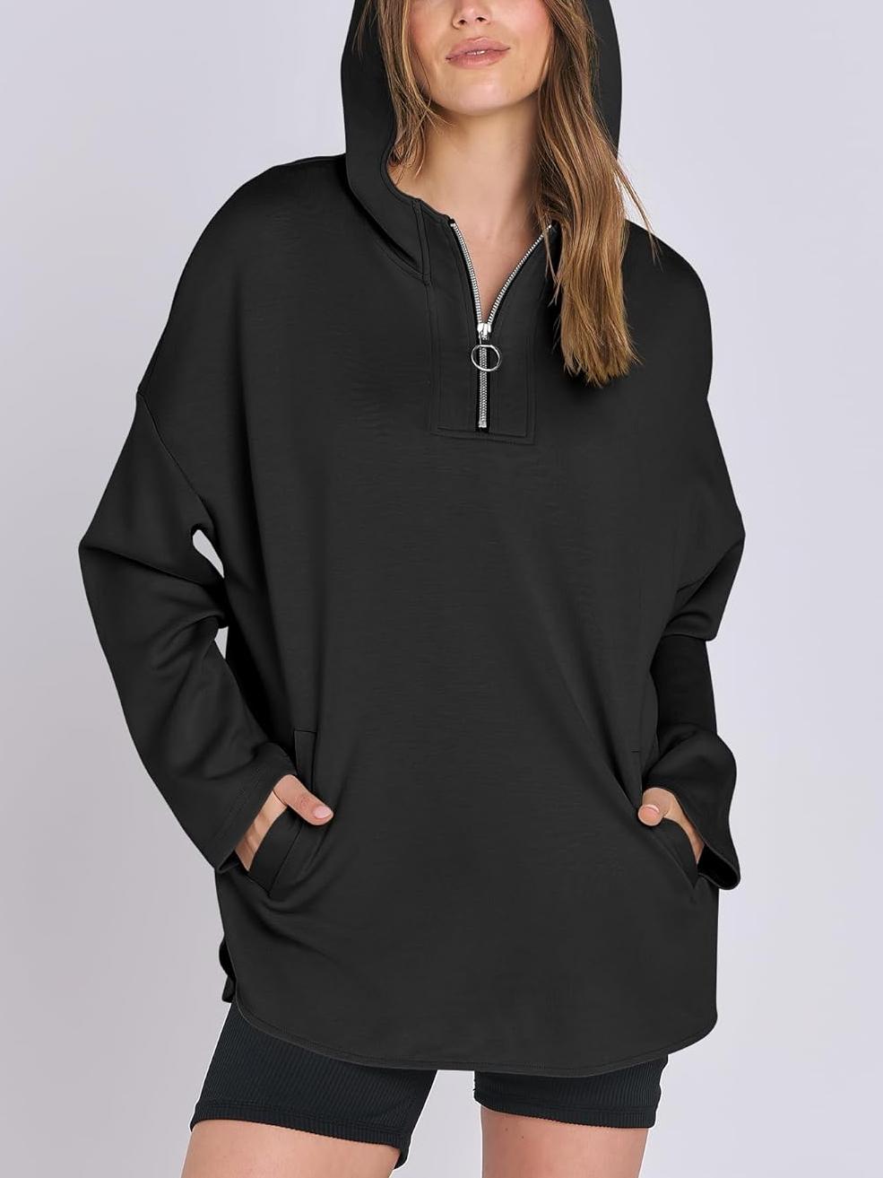Oversized Quarter Zip Tunic Hoodie