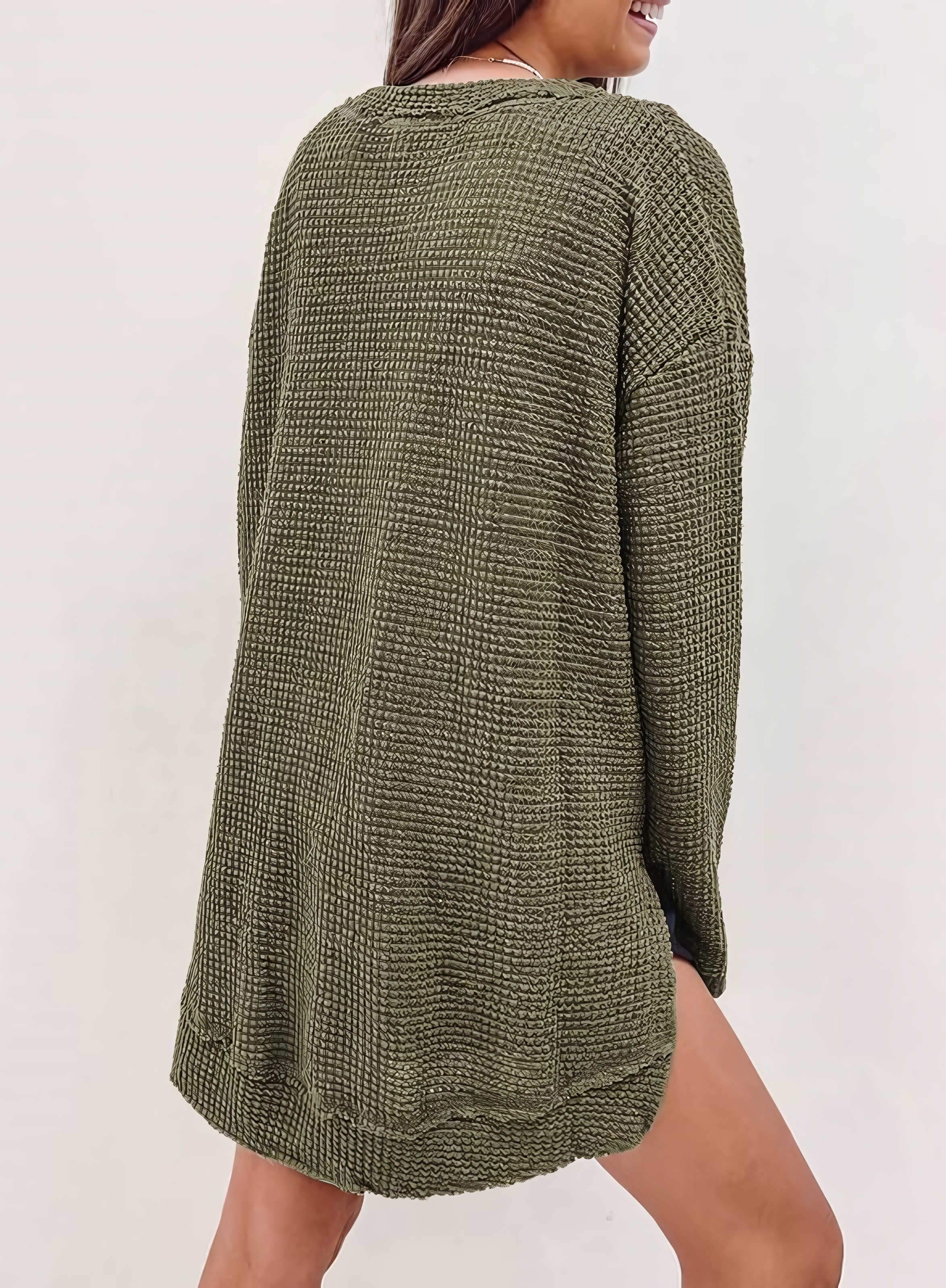 Women's Fall Long Sleeve Waffle Knit Hi-low Hem Tops