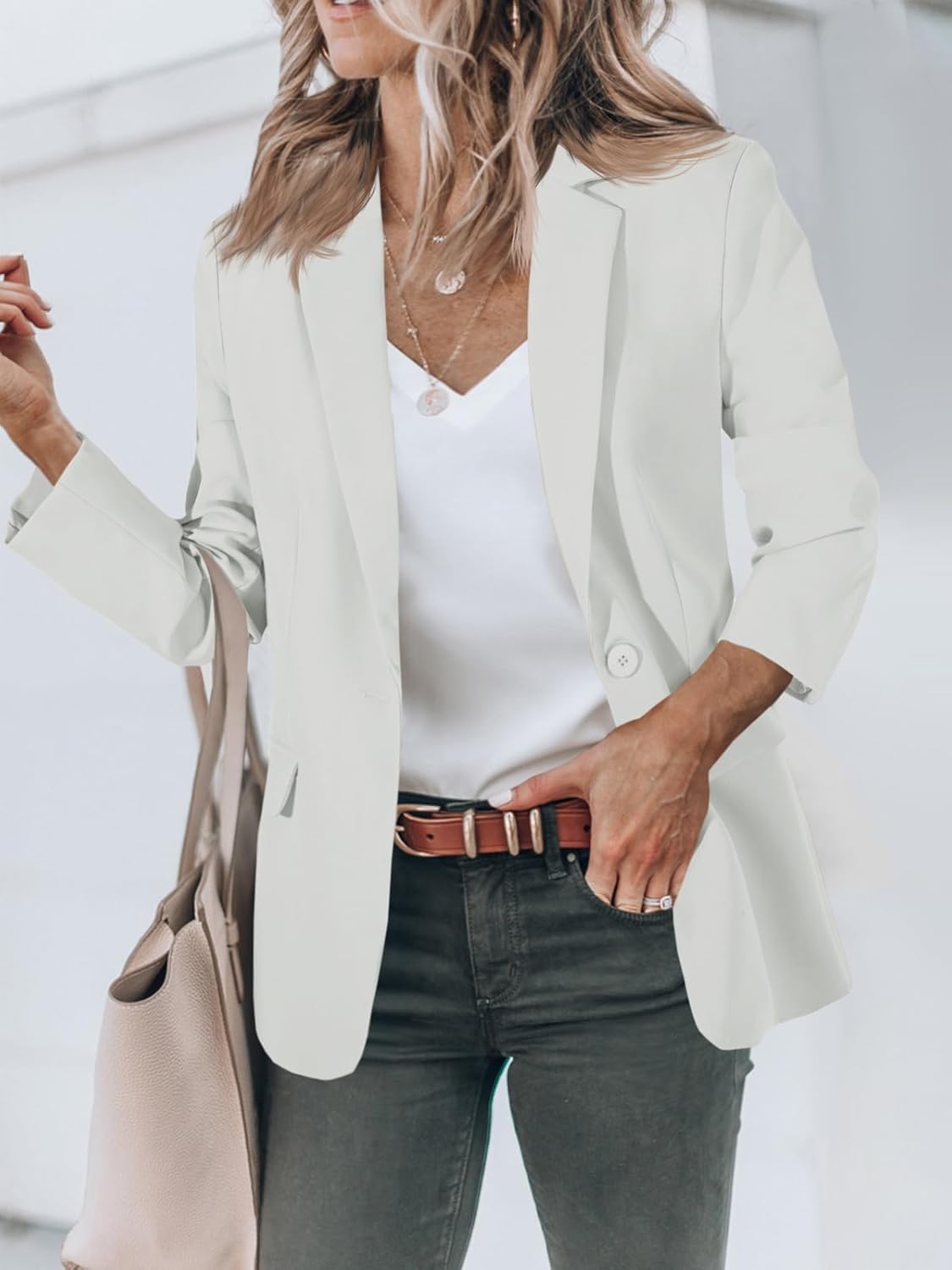 Women's Casual Button Open Front Pocket Blazers Jacket