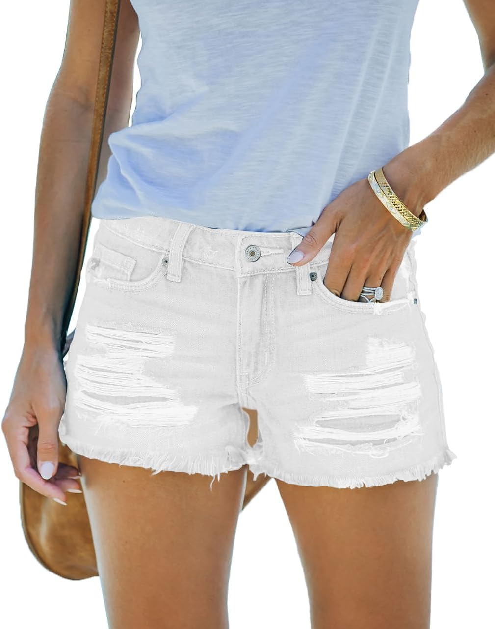 Women's Mid Rise Ripped Stretchy Jean Shorts (BUY 2 FREE SHIPPING)