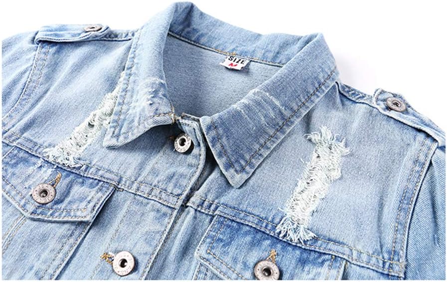 Women's 3/4 Sleeve Washed Ripped Cropped Denim Jackets