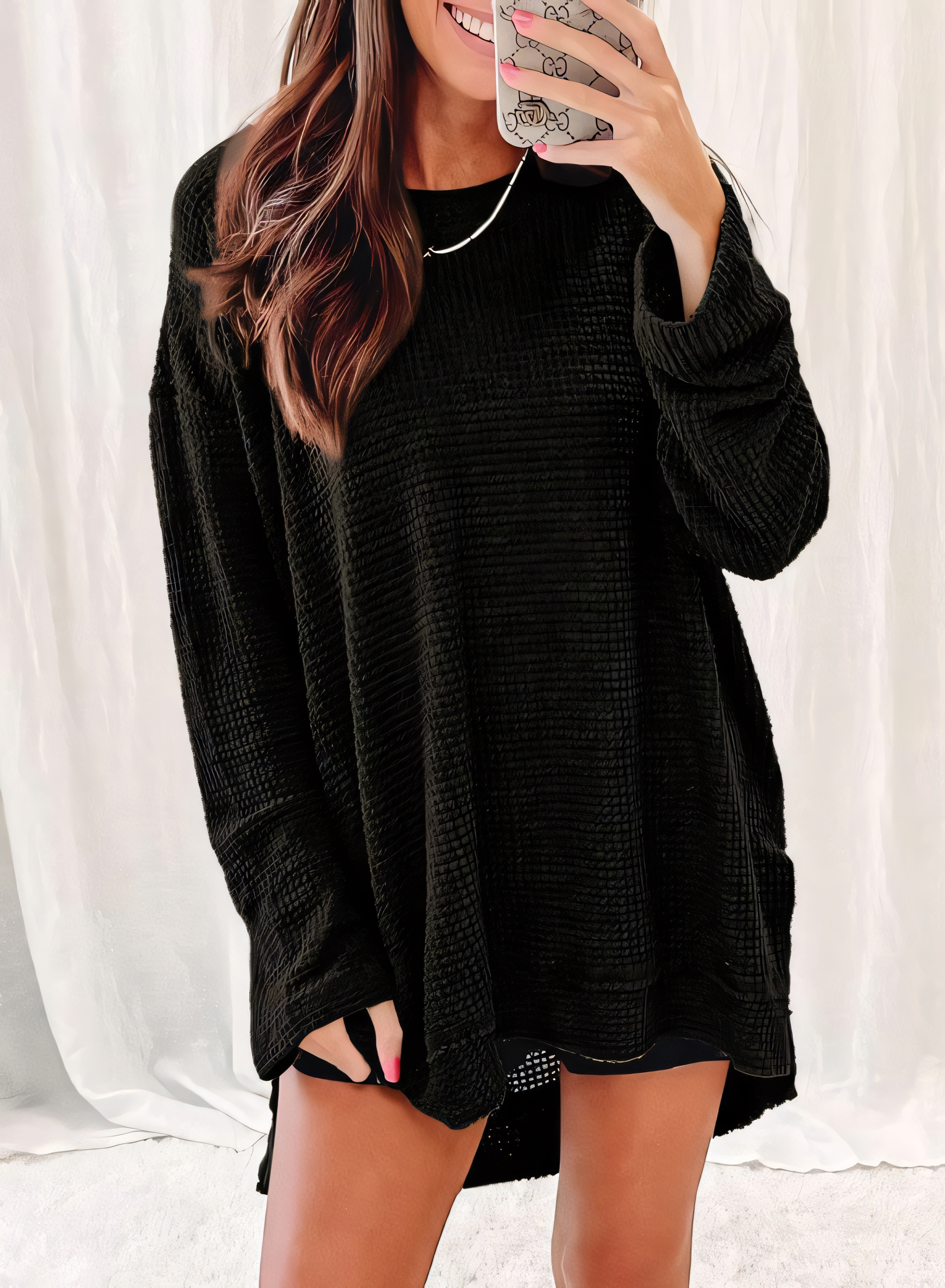 Women's Fall Long Sleeve Waffle Knit Hi-low Hem Tops