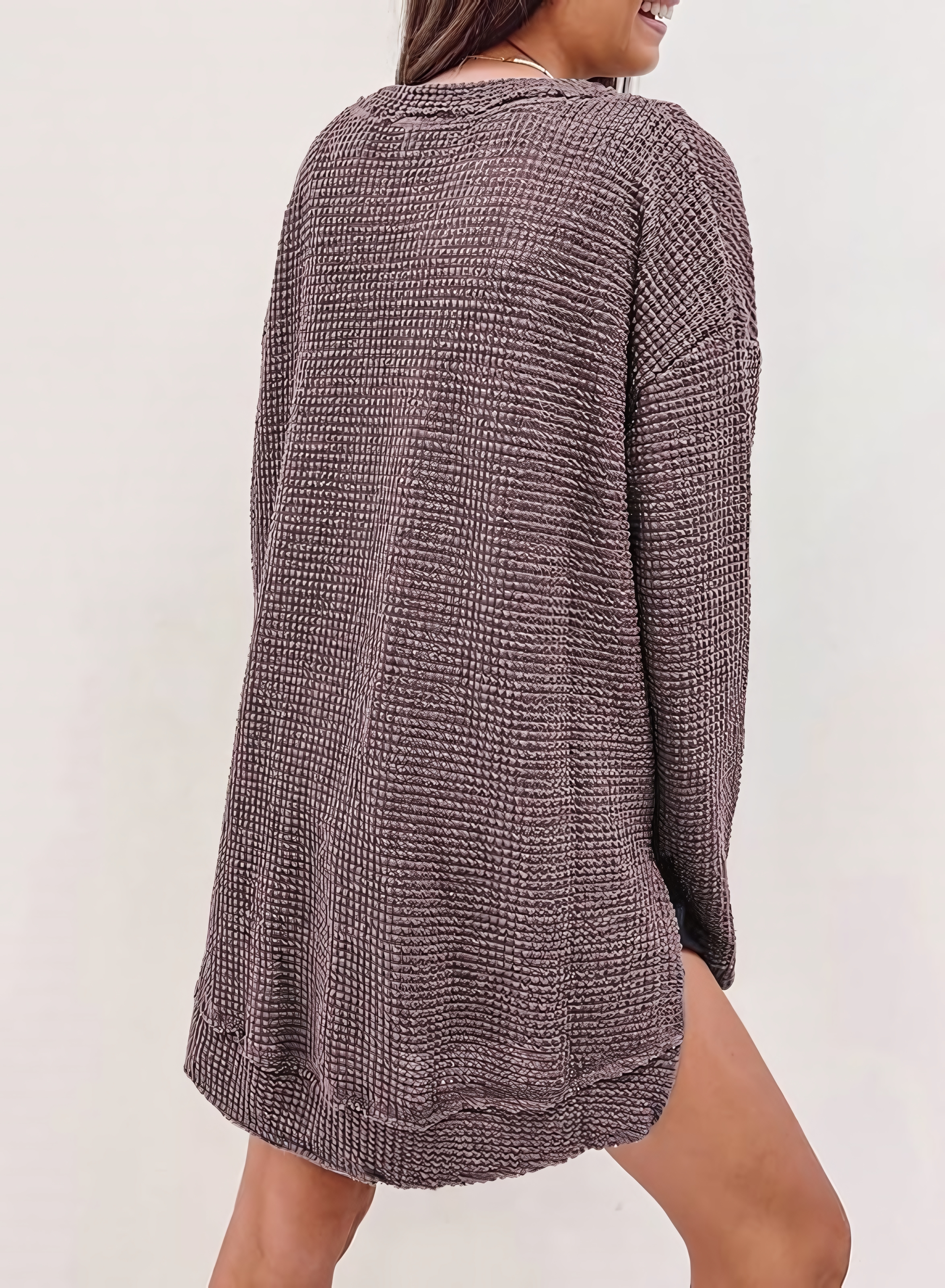 Women's Fall Long Sleeve Waffle Knit Hi-low Hem Tops