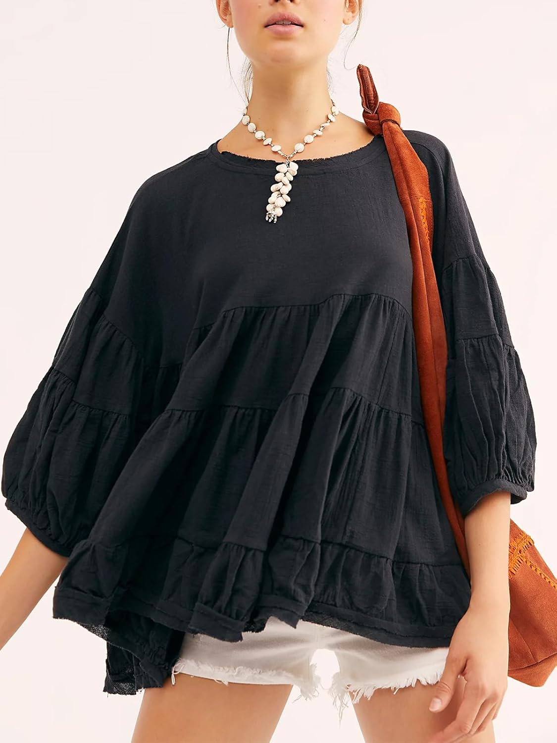 Casual Balloon Sleeve Ruffle Top (Buy 2 Free Shipping)
