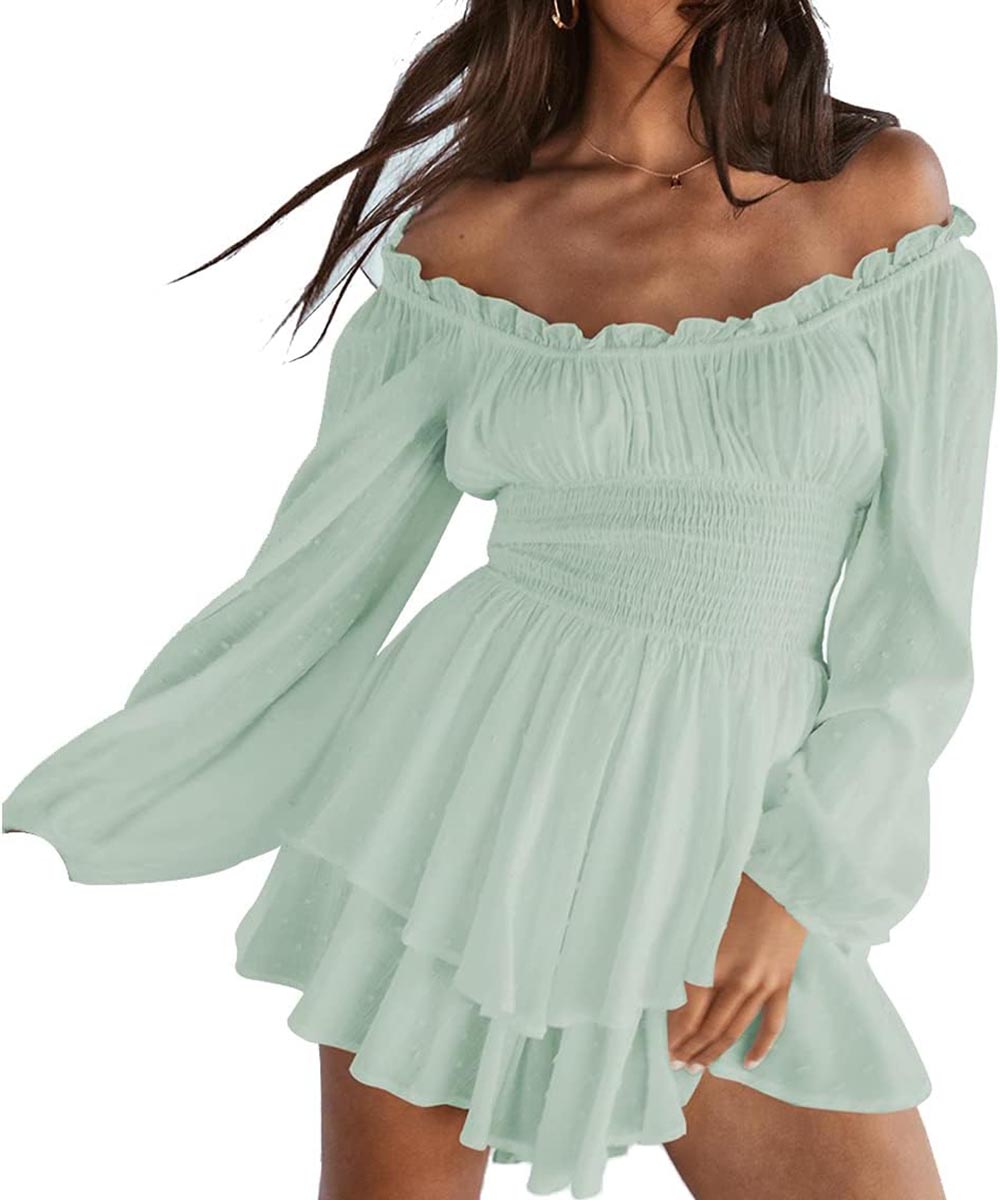Women's Off-the-shoulder Lantern Sleeves Ruffled Hem Mini Romper(BUY 2 FREE SHIPPING)