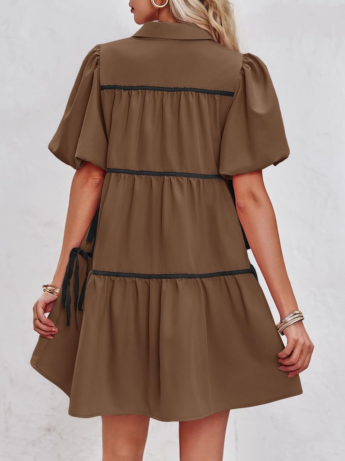 🔥Summer Contrasting Puff Short Sleeve Tiered Mini Dress (Buy 2 Free Shipping)