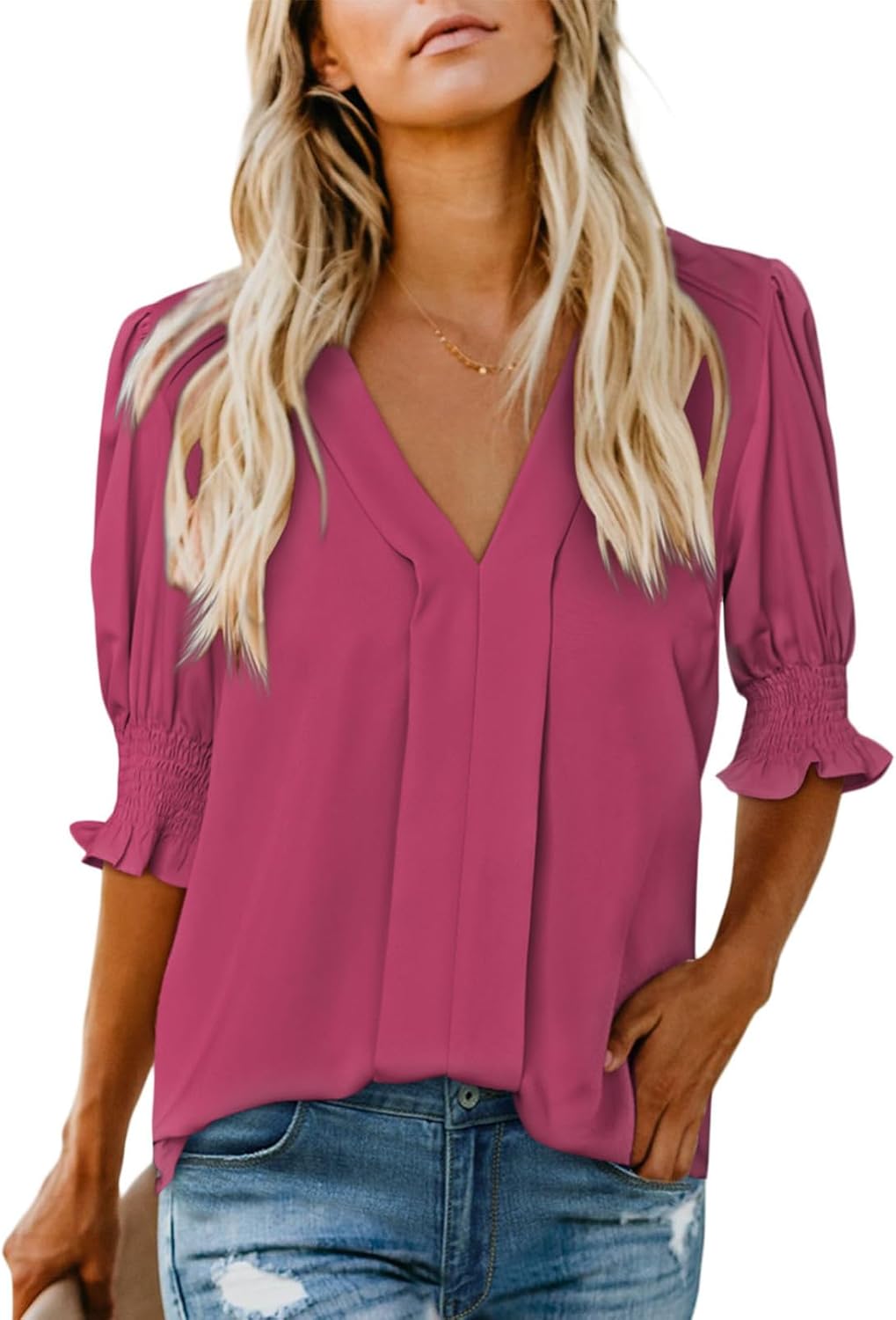 Women Dressy Casual Summer Puff Ruffle Short Sleeve Shirt Tops