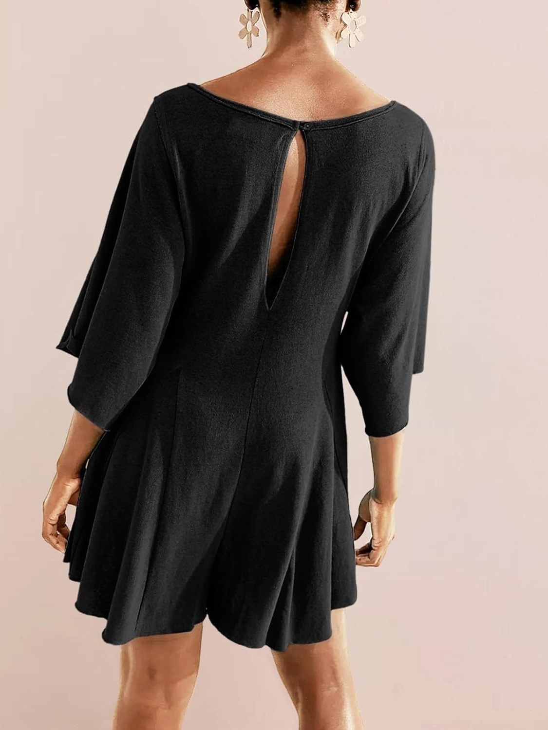 Women's Short Sleeve Loose Ruffled Short Romper Dress with Pocket