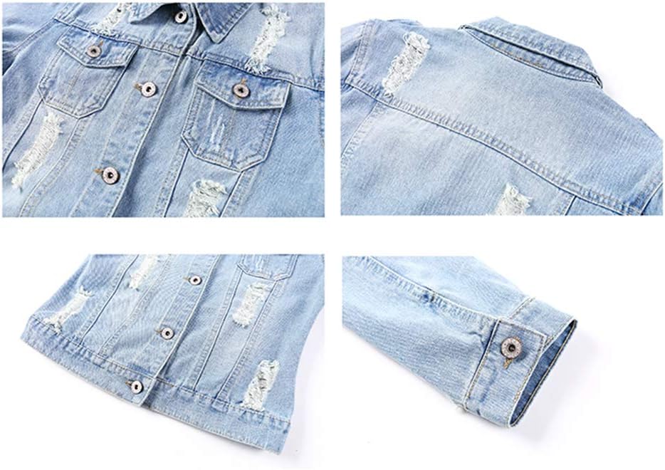 Women's 3/4 Sleeve Washed Ripped Cropped Denim Jackets