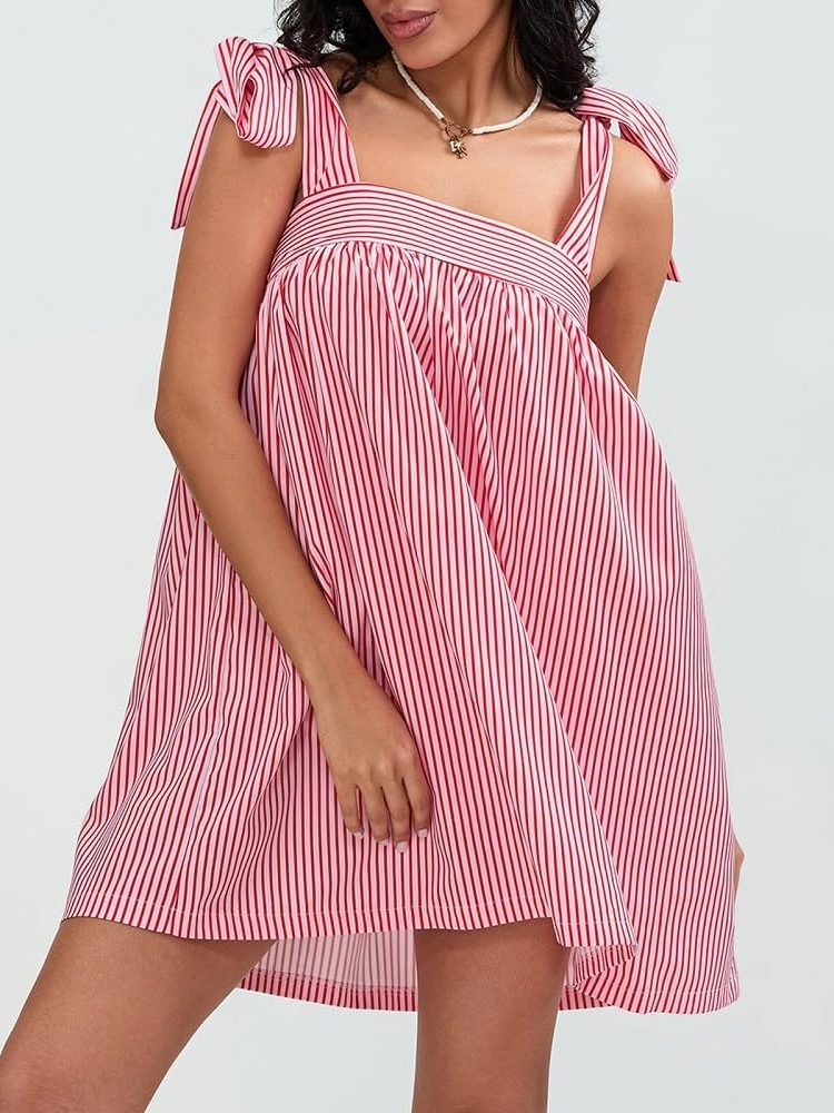 HOT SALE Women's Boho Square Neck Tie Shoulder Sleeveless Floral Mini Dress