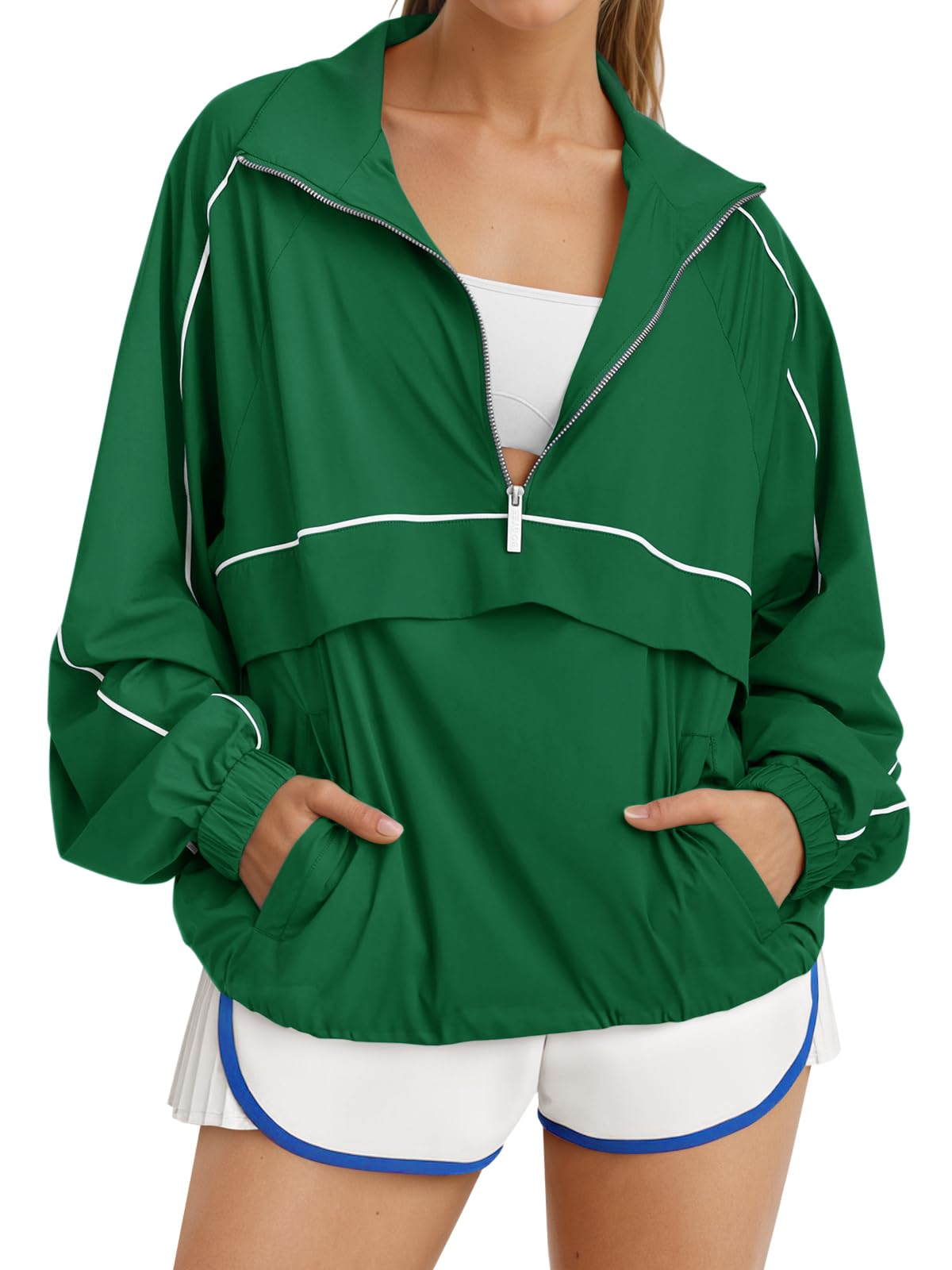 Women's Color Block Quarter Zip Pullover Lightweight Windbreaker Jacket