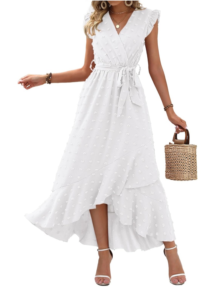 Women Swiss Dot Boho Flowy Ruffle Long Maxi Cocktail Dress