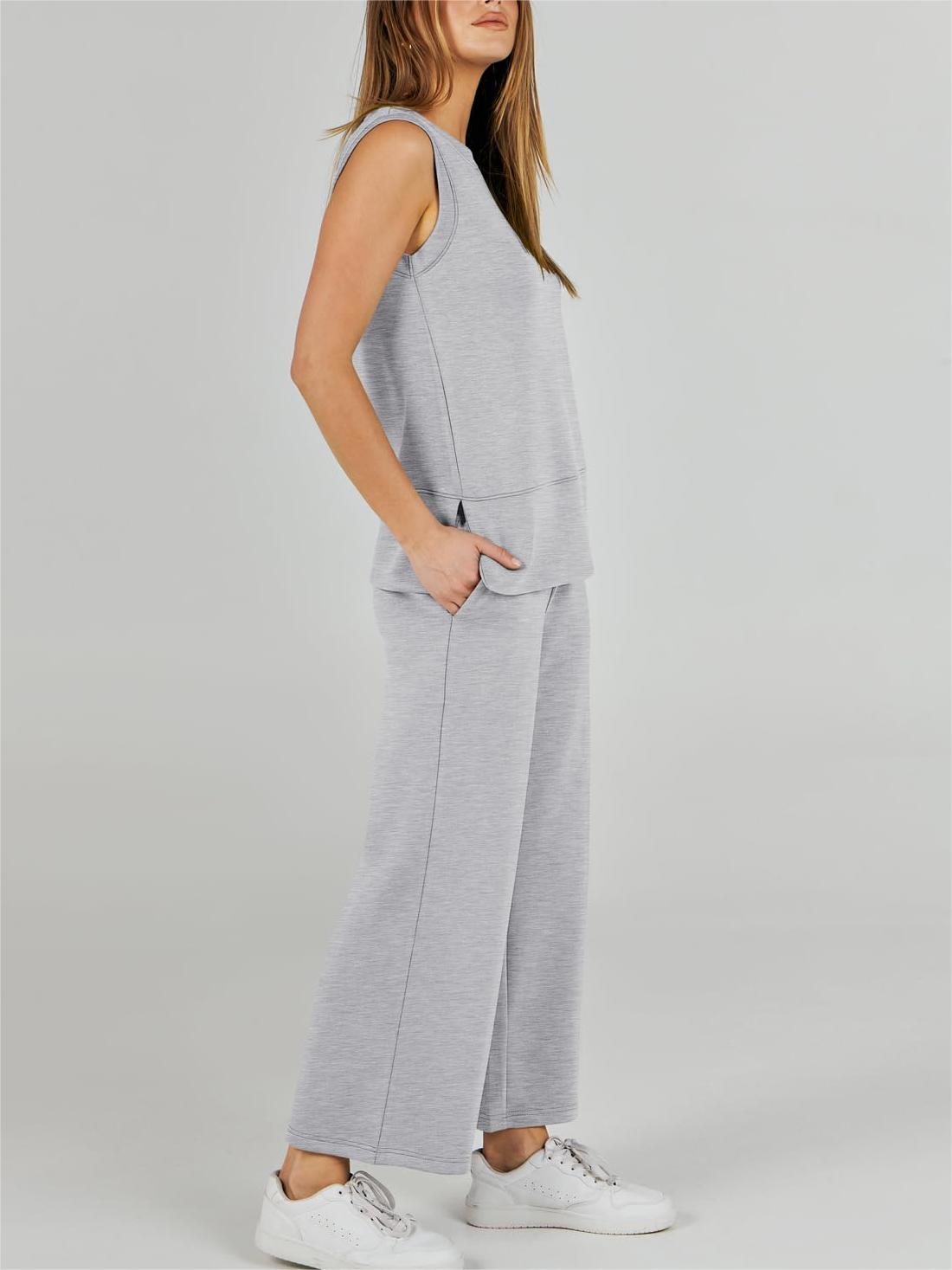 Women's Sleeveless Slit Down Hem Wide Leg Casual Two Piece Set✨BUY 2 FREE SHIPPING