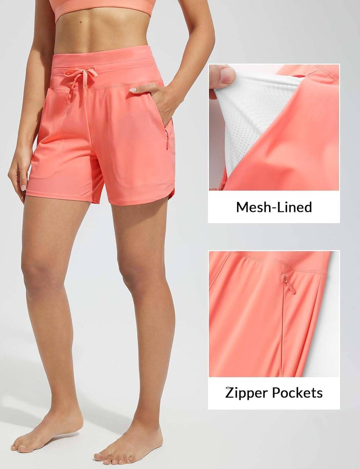 Women's 5" Swim Board Shorts High Waisted Quick Dry Swimsuit Swimming Bottoms