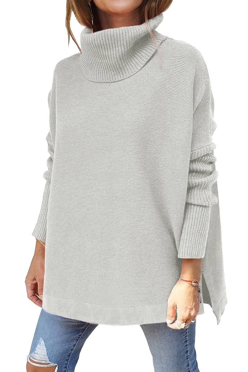 Women's Turtleneck Oversized  Spilt Hem Tunic  Sweaters
