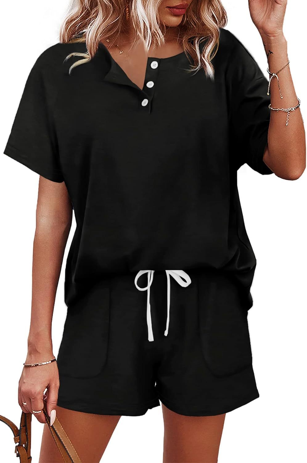 Women's Button Down Top and Shorts Lounge Set Sweatsuits