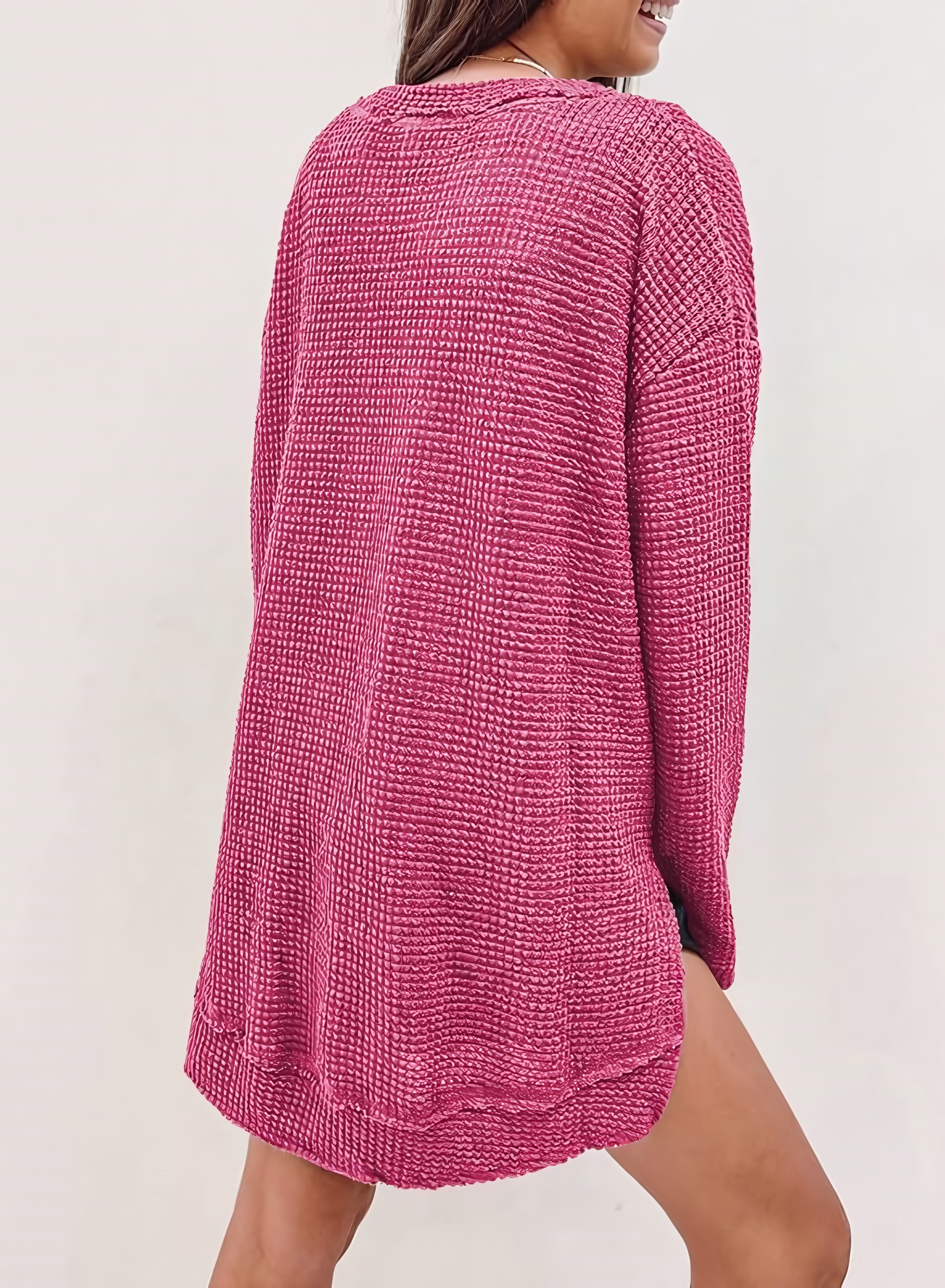 Women's Fall Long Sleeve Waffle Knit Hi-low Hem Tops