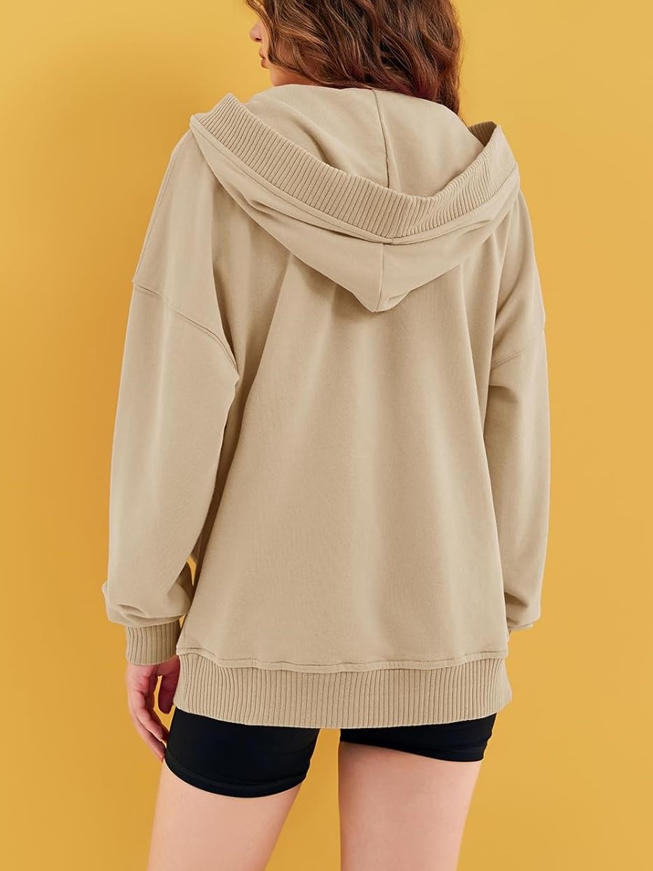 Women‘’s Casual Oversized V Neck Drawsting Hooded Sweatshirts