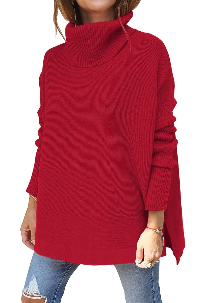 Women's Turtleneck Oversized  Spilt Hem Tunic  Sweaters