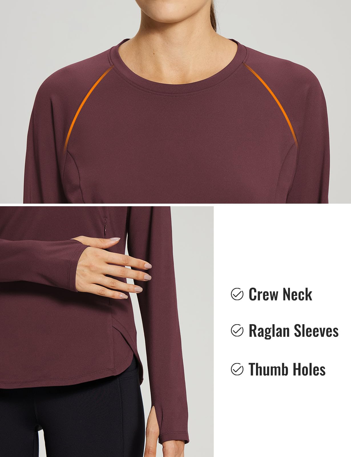 Women's Fleece Lined Long Sleeve Sports Tops with Thumbholes and Zipper Pocket
