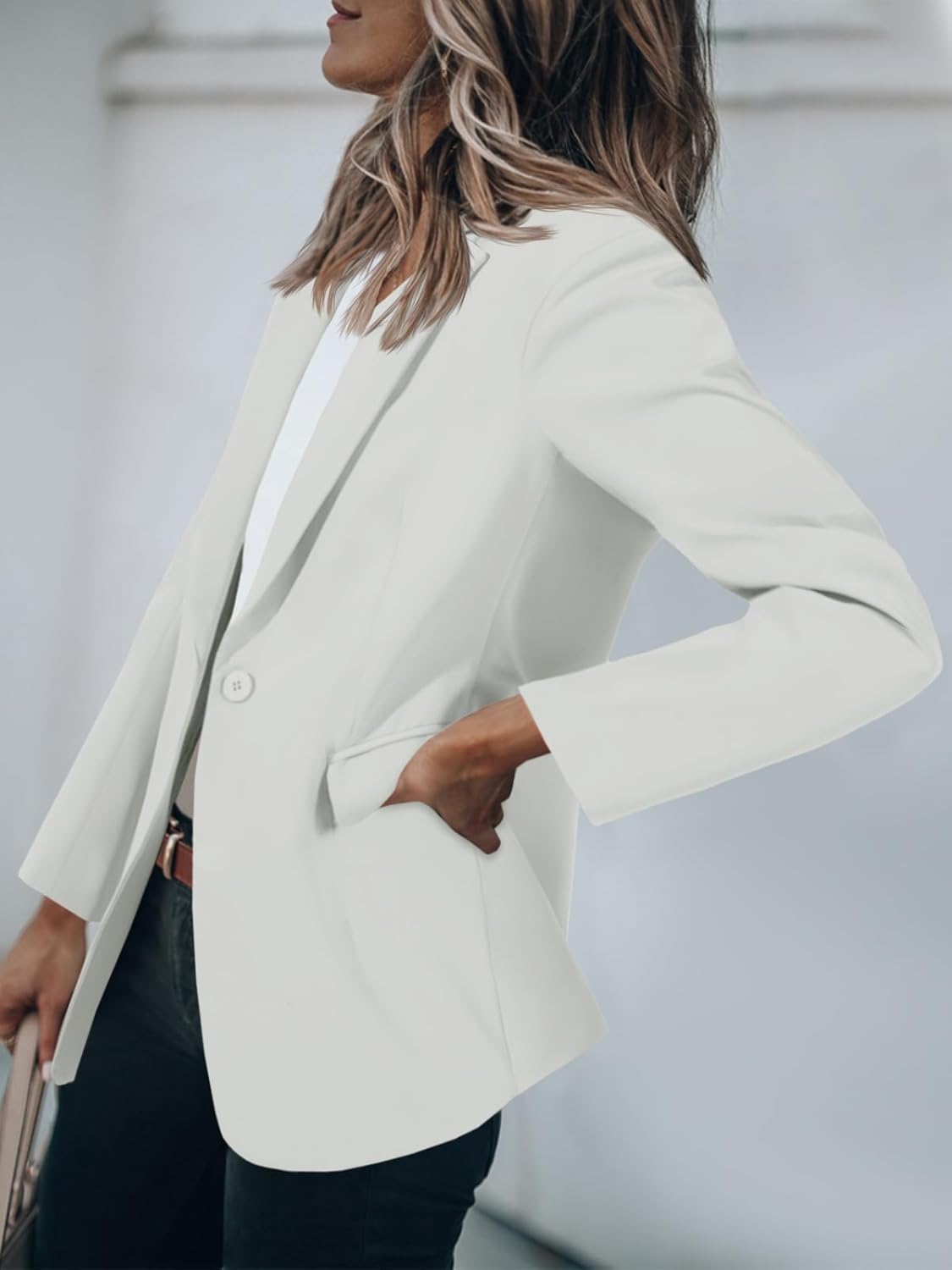 Women's Casual Button Open Front Pocket Blazers Jacket