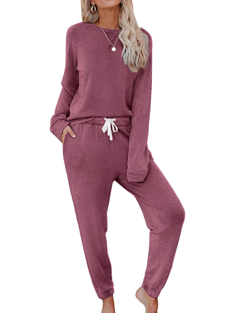 Women's Casual Two Piece Long Sleeved Top And Drawstring Jogger Suit Loungewear(BUY 2 FREE SHIPPING)