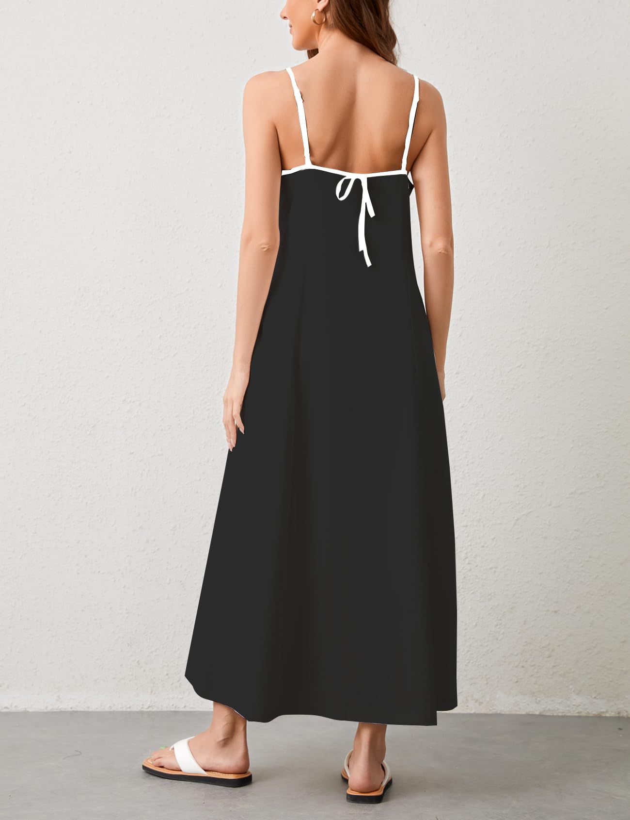 Women Casual Spaghetti Strap Square Neck Maxi Dress