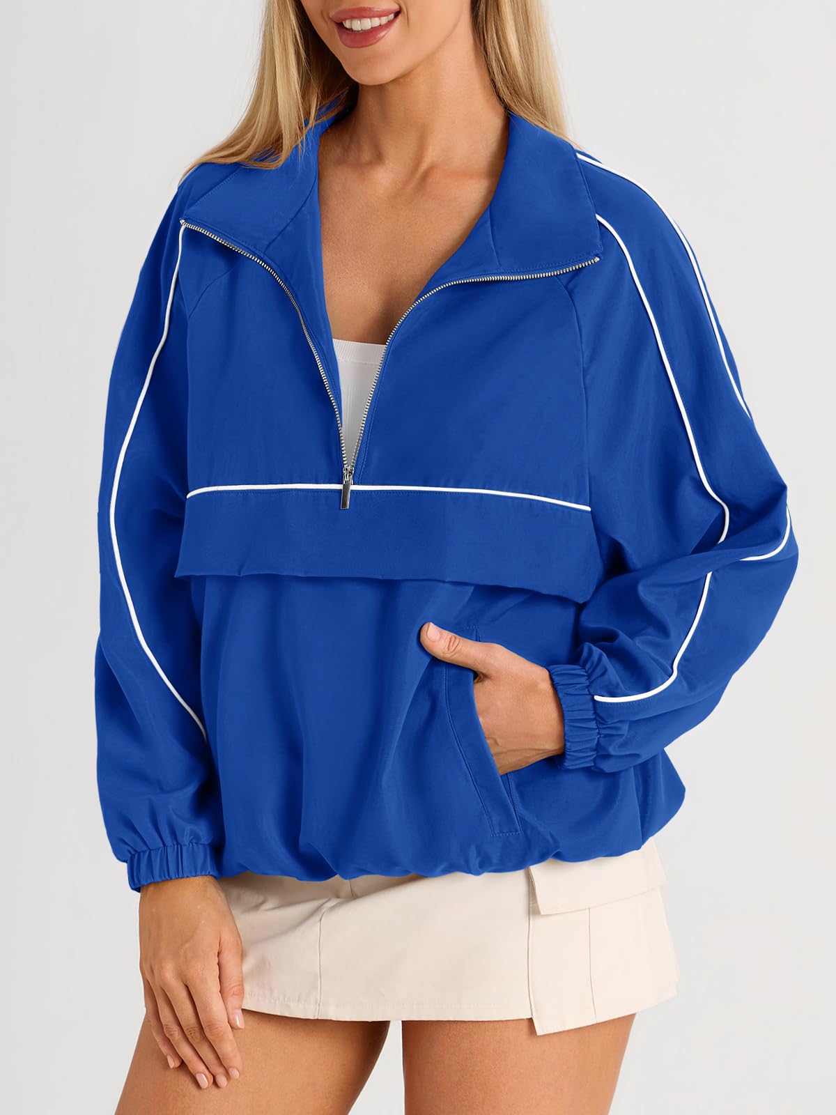 Women's Color Block Quarter Zip Pullover Lightweight Windbreaker Jacket