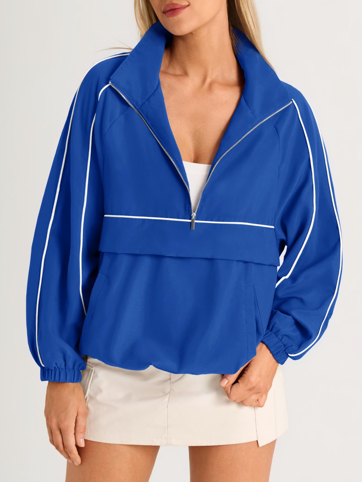 Women's Color Block Quarter Zip Pullover Lightweight Windbreaker Jacket