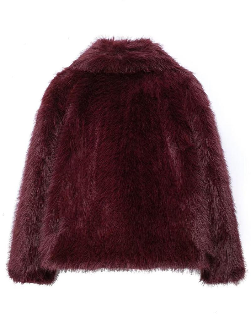 Women  Faux Fur Long Sleeves Loose Open Front  Coat