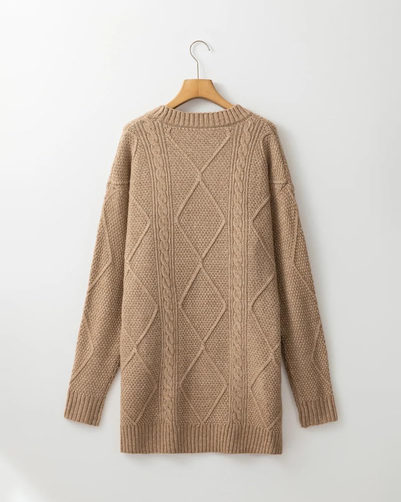 Women's Casual Loose Cable Knit Drop Shoulder Sweater Dress
