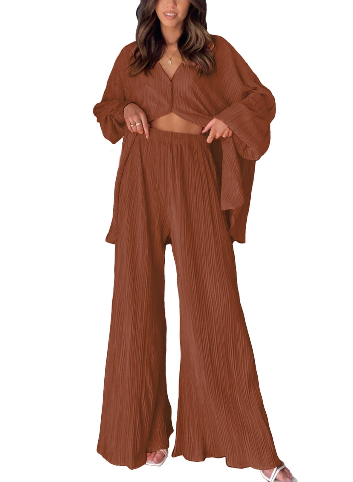 Womens  Pleated Button Up Two-Piece Maternity Set