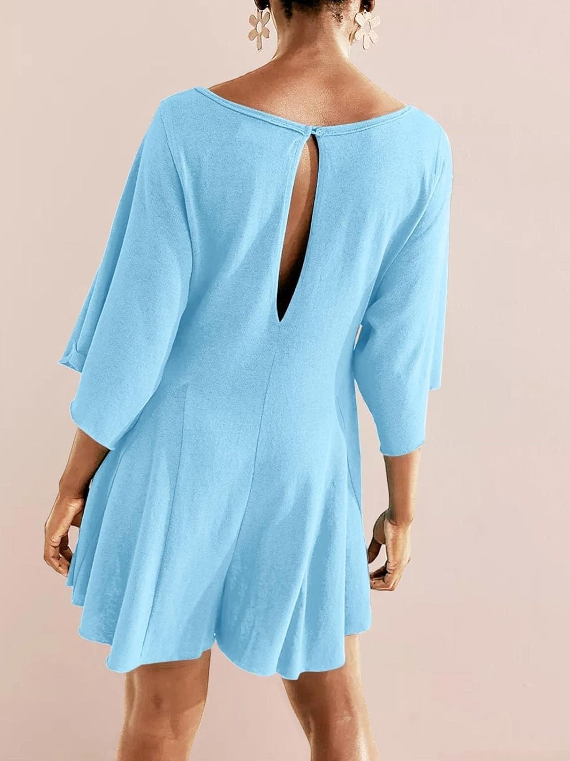 Women's Short Sleeve Loose Ruffled Short Romper Dress with Pocket