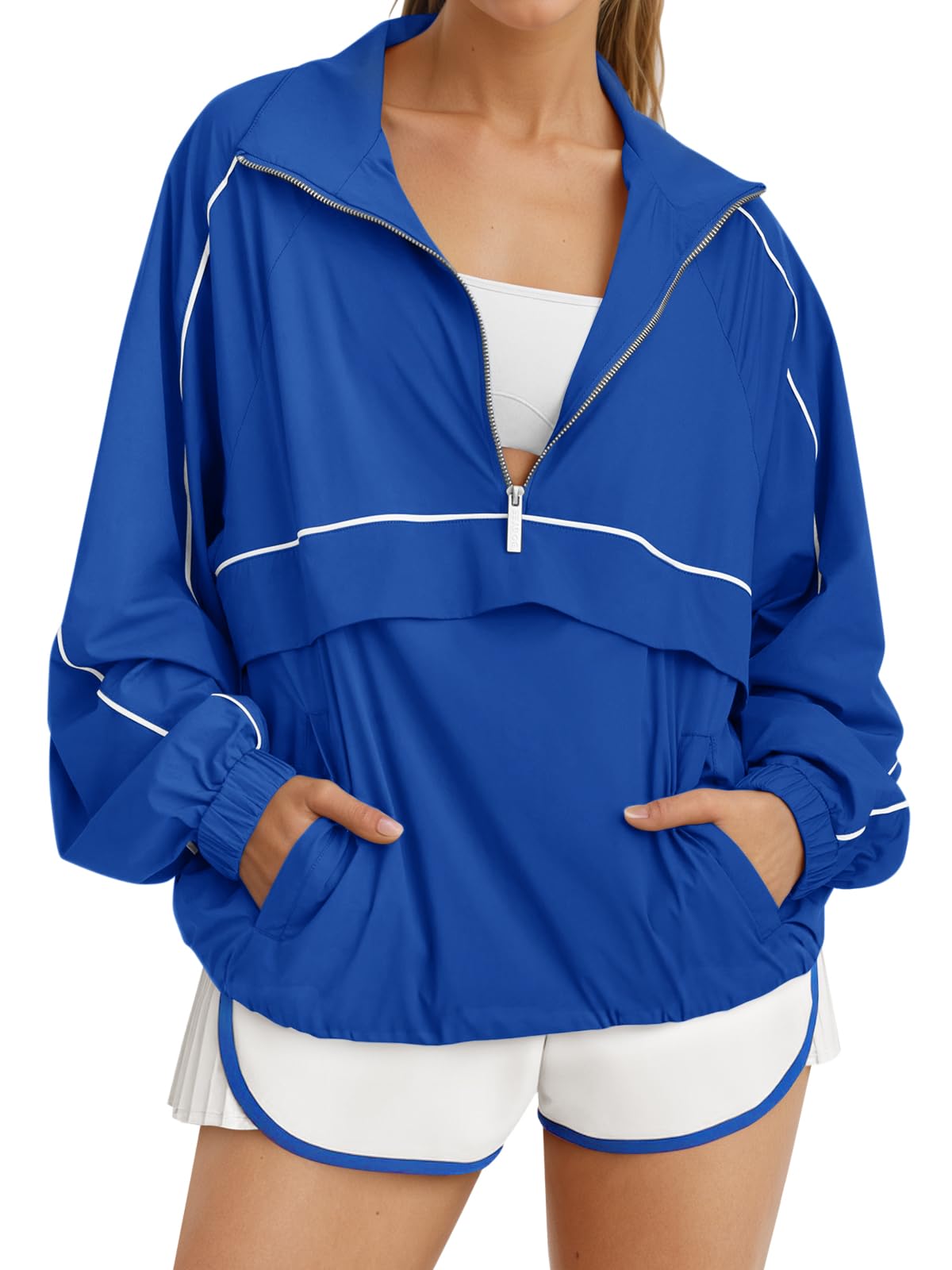 Women's Color Block Quarter Zip Pullover Lightweight Windbreaker Jacket