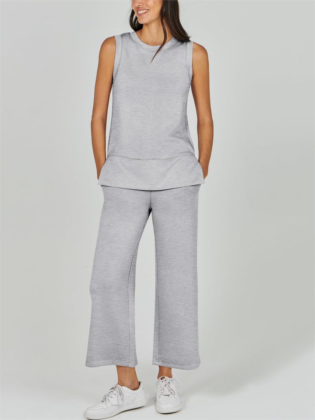 Women's Sleeveless Slit Down Hem Wide Leg Casual Two Piece Set✨BUY 2 FREE SHIPPING