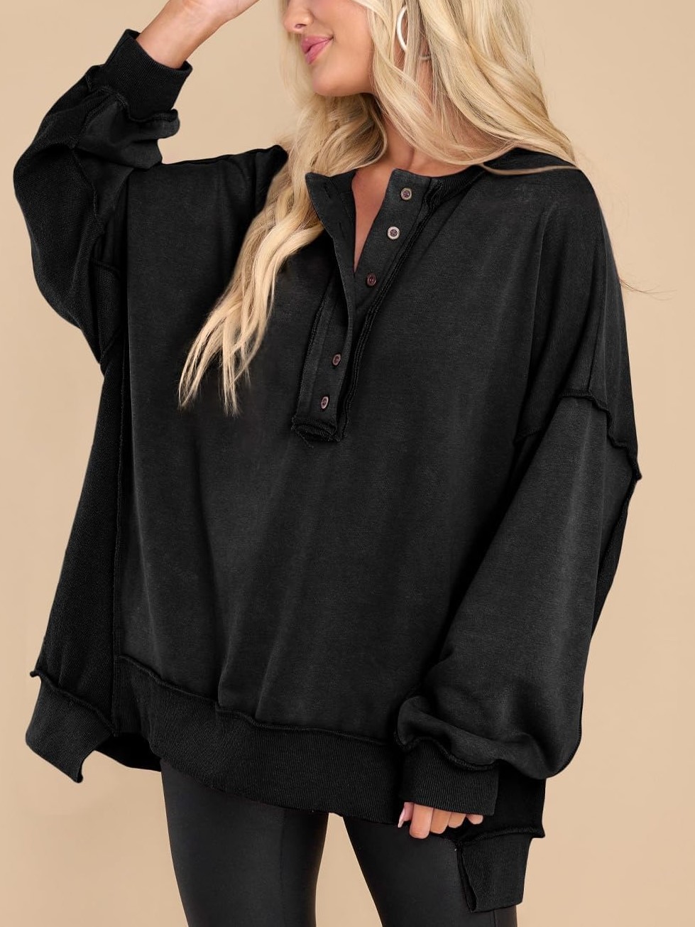 Oversized Long Sleeve Button Down Sweatshirt