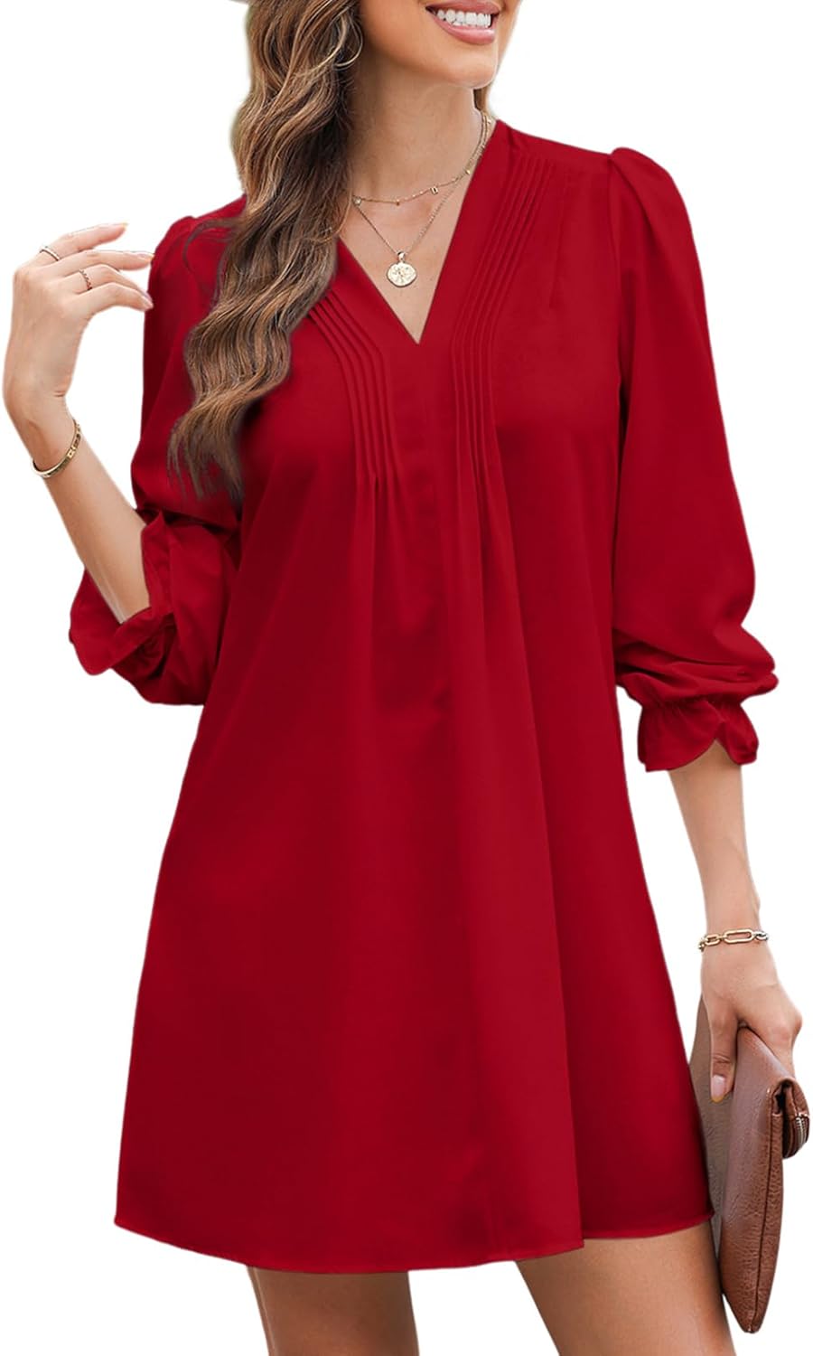 Women's Elegant V-Neck Pleated A-Line Ruffle Sleeve Midi Dress(BUY 2 FREE SHIPPING)