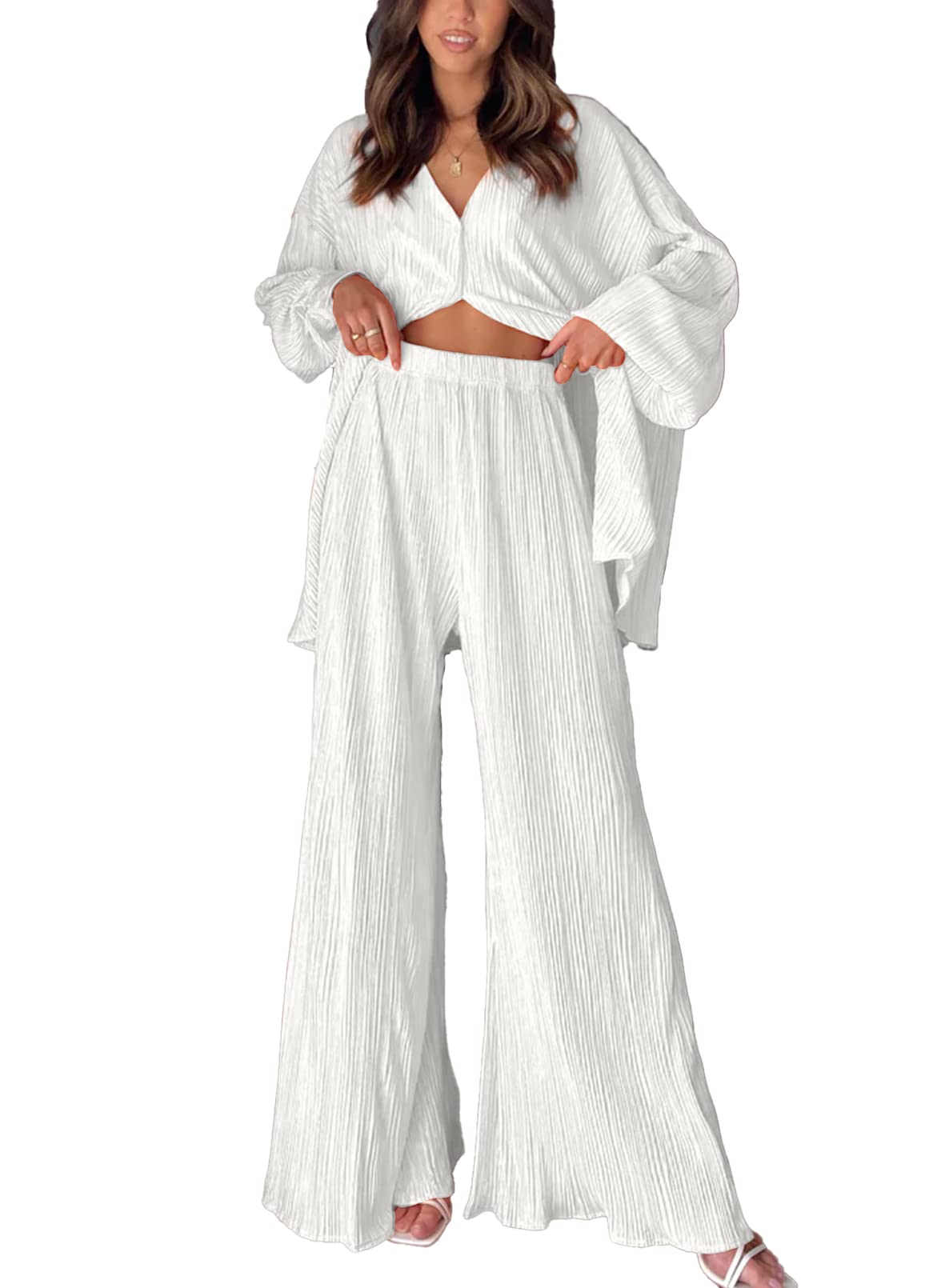 Womens  Pleated Button Up Two-Piece Maternity Set