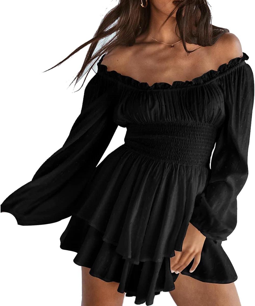 Women's Off-the-shoulder Lantern Sleeves Ruffled Hem Mini Romper(BUY 2 FREE SHIPPING)