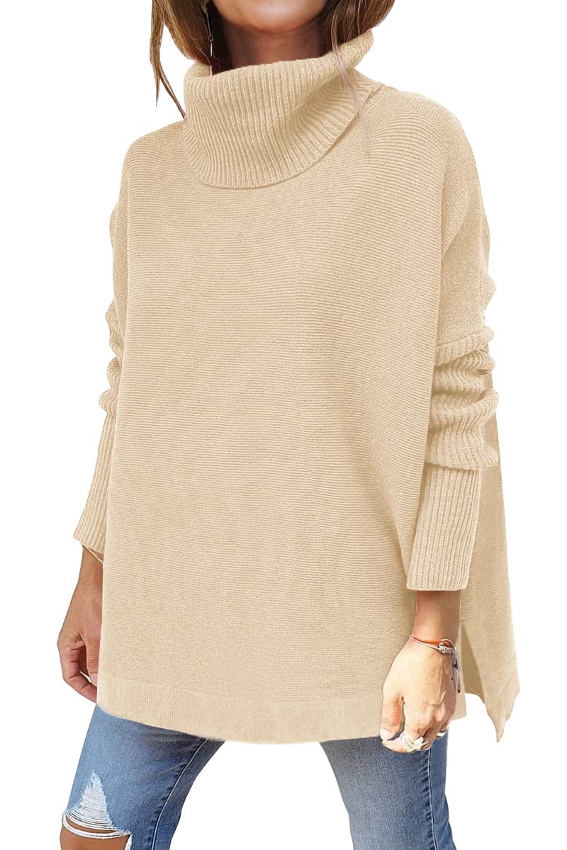 Women's Turtleneck Oversized  Spilt Hem Tunic  Sweaters