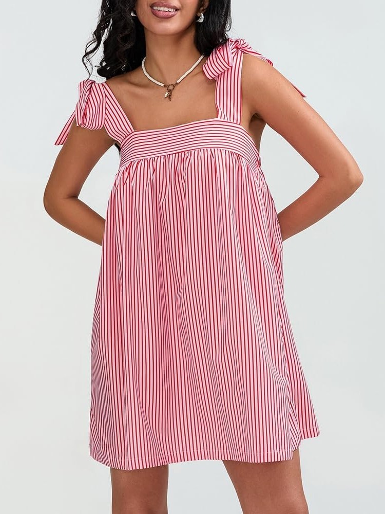 HOT SALE Women's Boho Square Neck Tie Shoulder Sleeveless Floral Mini Dress