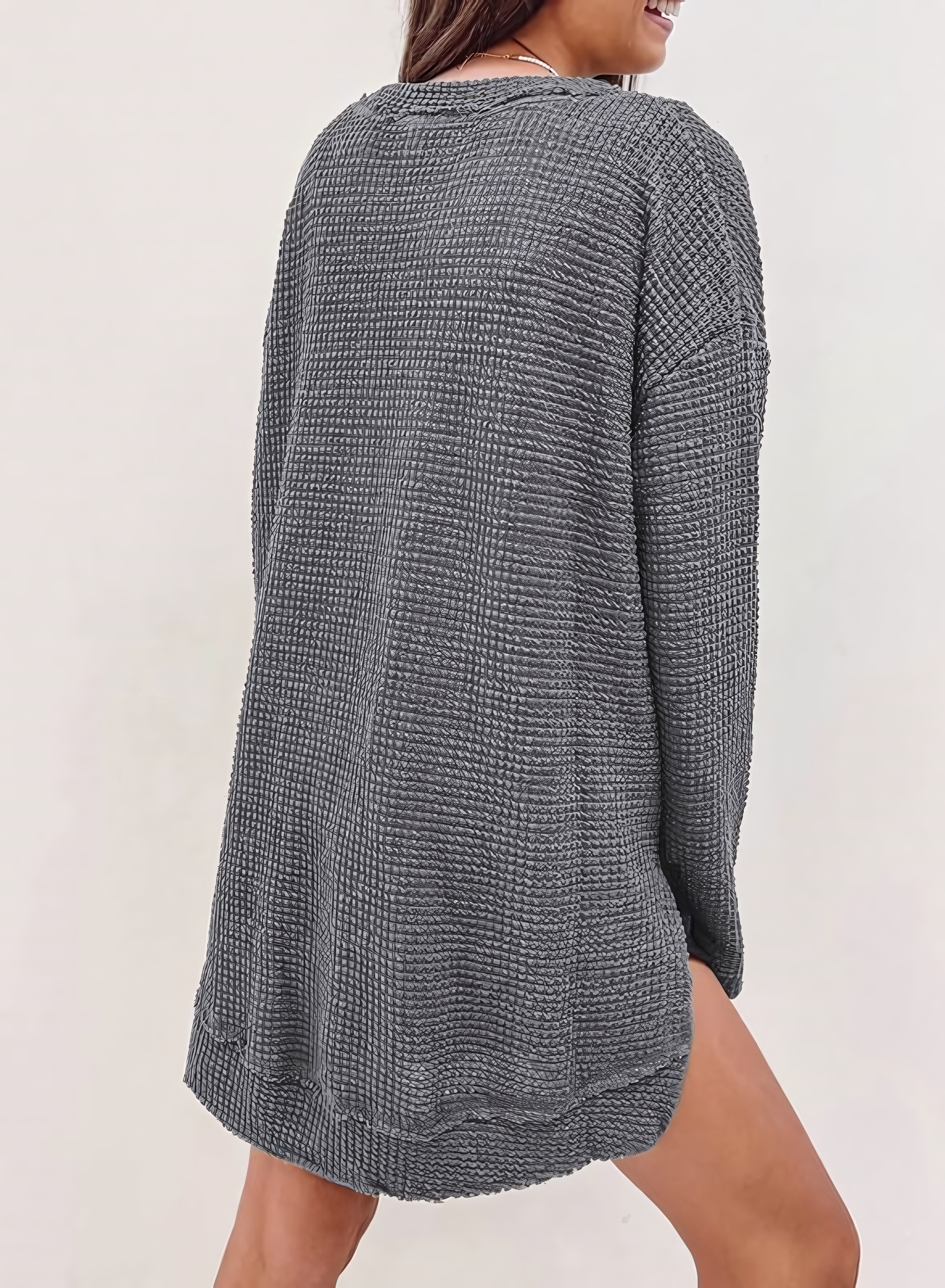 Women's Fall Long Sleeve Waffle Knit Hi-low Hem Tops